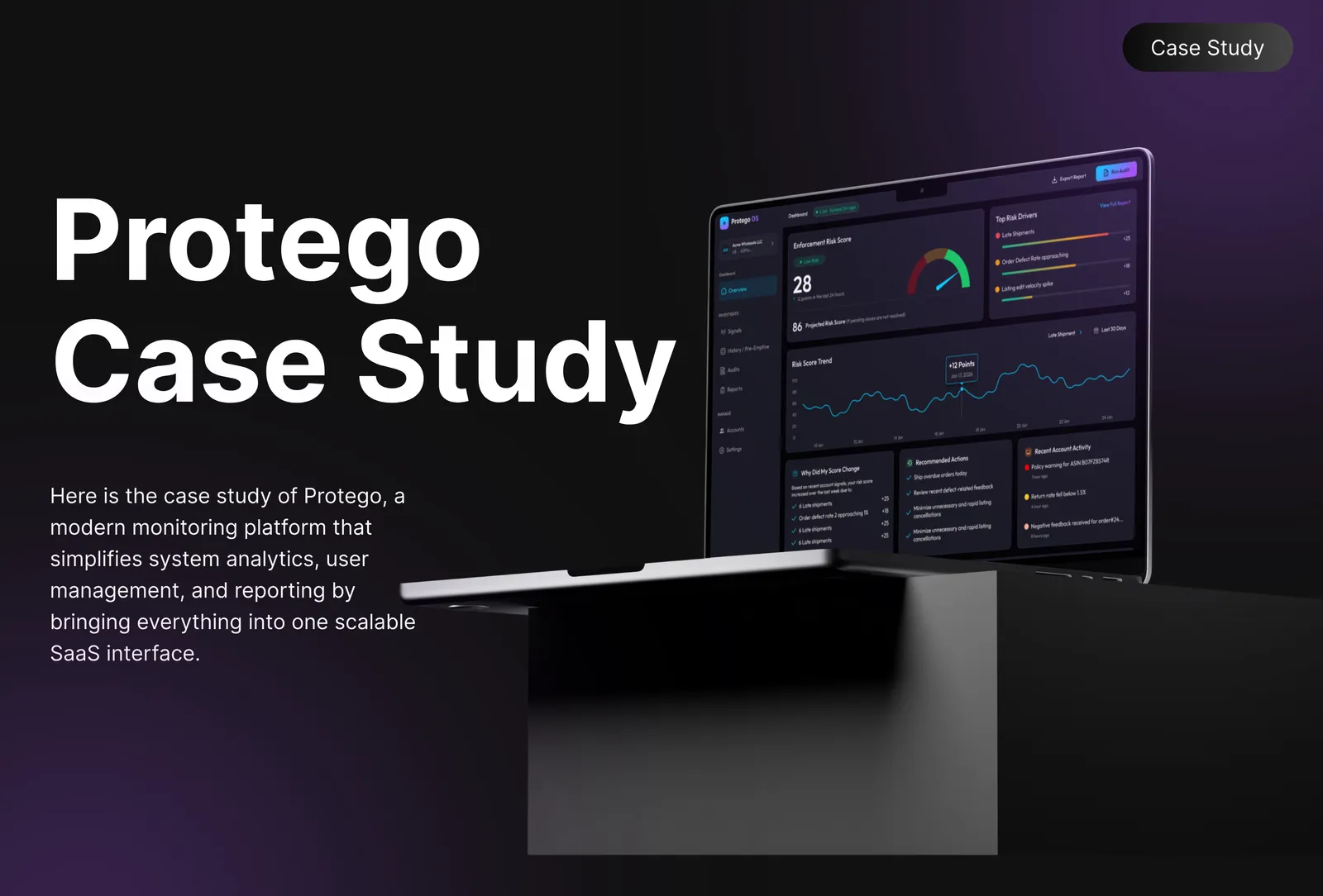 Protego enforcement risk dashboard on a laptop